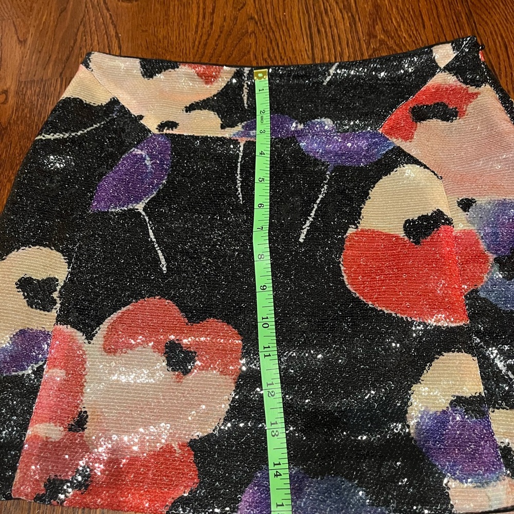 Diane Von Furstenberg Kawa Poppy  Black Floral Sequin Mini Skirt - Picture 3 of 6